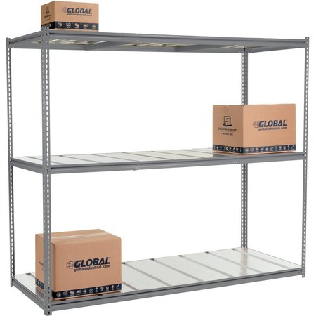 GLOBAL INDUSTRIAL High Cap. Starter Rack 96Wx48Dx84H 3 Level Steel Deck 1500lb Per Shelf GRY 580913GY